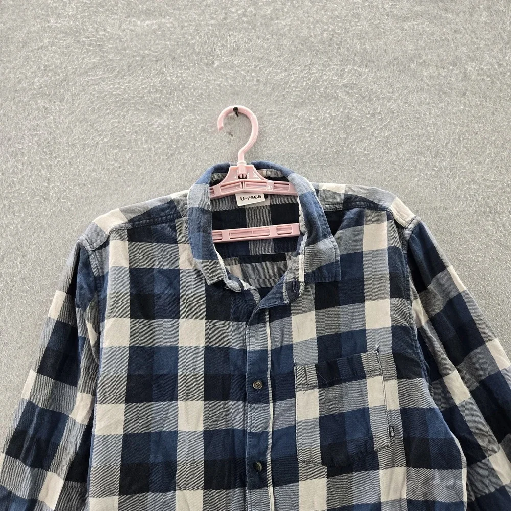 Vans Men Button Up Shirt L Blue Plaid Long Sleeve Skate Flannel‎
